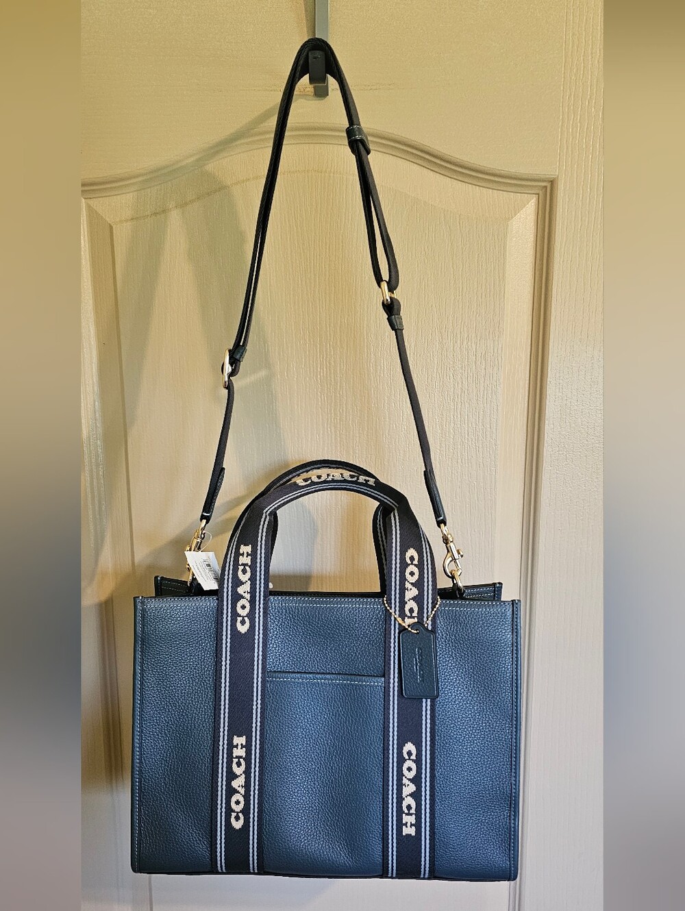 NWT Coach Smith Tote Bag Leather Gold Blue Large Handbag